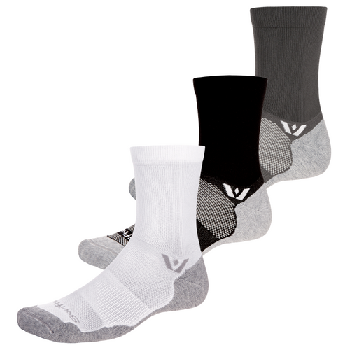 Three pairs of Maxus Mid-Crew socks in white, black, and gray
