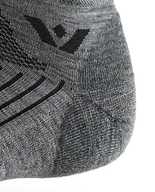Close-up of the Pursuit sock natural merino wool heel