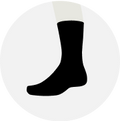 Black crew sock illustration on a light circular background