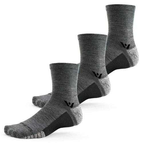 Three gray mid crew socks