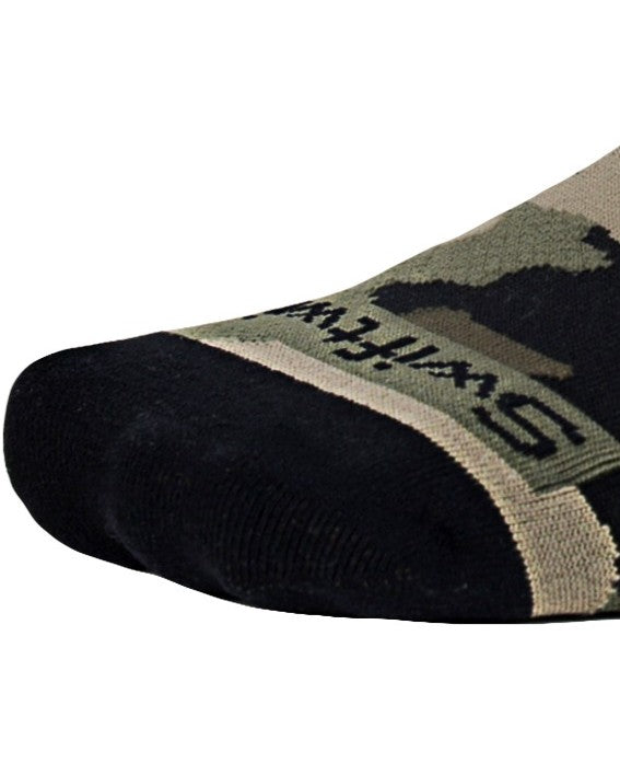 A close-up of a the seamless toe box on the Swiftwick Vision Mid-Crew sock.